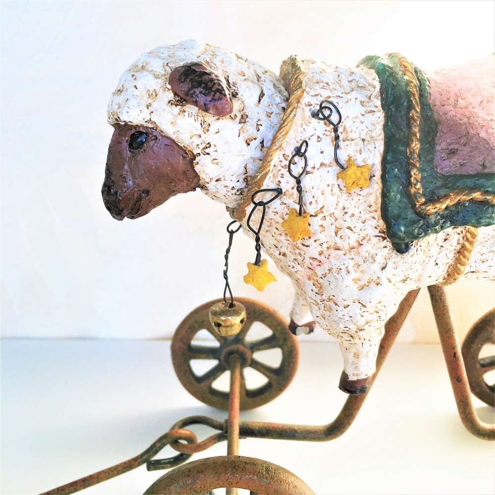 ROCKING Sheep ART FIGURINE  on Rolling Wheels
